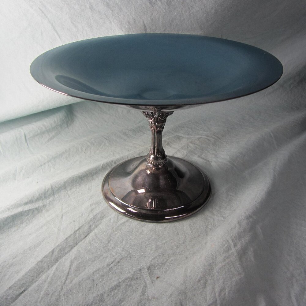 reed & barton blue enamel silver pedestal bowl vintage (w2091)